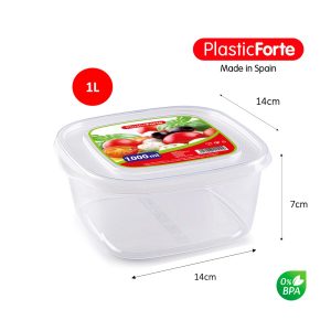 Fiambrera hermética cuadrada 14×14x7cm (1L) Plastic Forte