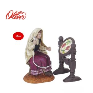 Figura de Bordadora con tambor para belén navideño 10cm Oliver