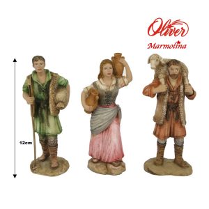 Figuras de pastores Marmolina para belén navideño 12cm Oliver caja 3 figuras