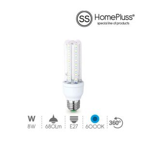 Lámpara 3U led 8W 680Lm E27 6000K HomePluss
