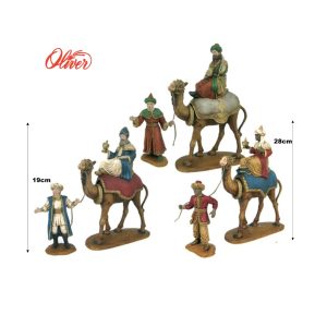 Figuras Reyes a camello durexina para belén navideño Oliver set 6 figuras