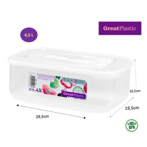 Táper rectangular Danubio micro natural 29,5× 19,5 ×10,5cm (4,5L) Great Plastic